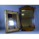 GEORGIAN STYLE WALNUT FRAMED WALL MIRROR, 48 x 40cms and a gilt framed wall mirror