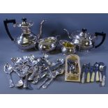 QUALITY FOUR PIECE EPNS TEASET with a mixed selection of EPNS cutlery