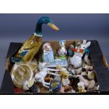 POTTERY & PORCELAIN ANIMAL FIGURINES ETC, makers include USSR, Wade, Beswick, Royal Doulton ETC