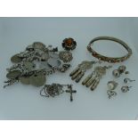 SILVER COIN & CHARM BRACELET, 73grms gross, a silver 'bark' dress ring, 9.6grms and a parcel of