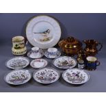 MIXED DECORATIVE POTTERY, porcelain and Victorian copper lustreware