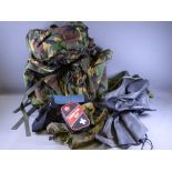 D P M CAMOUFLAGE ARMY BERGAN/RUCKSACK holding various other kit items