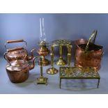 VINTAGE COPPER & BRASSWARE, a good selection including two copper kettles, one with acorn knop,