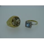 NINE CARAT GOLD CZ & AQUAMARINE DRESS RING, 2.6grms and a nine carat gold citrine signet ring, 6.