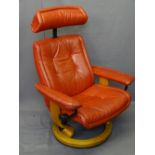 STRESSLESS TYPE ROTATING & RECLINING ARMCHAIR in retro style red leather effect