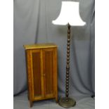 VINTAGE OAK FURNITURE, two items to include a slim two door storage cabinet with interior shelves on