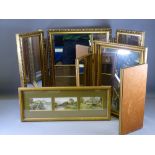 TWO GILT FRAMED TRIPLE MIRRORS, and a triptych framed print