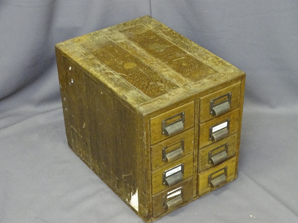 VINTAGE OAK EIGHT DRAWER CARD INDEX CABINET, 41cms H, 37cms W, 51cms D