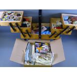 CANTILEVER SEWING BOX & CONTENTS with a quantity of tapestry and needlework kits ETC