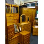 EXTENSIVE SUITE OF PINE BEDROOM FURNITURE, thirteen pieces including double door wardrobe, various