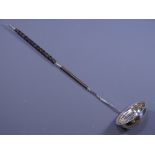 SILVER TODDY LADLE, having oval bowl with beadwork edging and a twist bone handle with silver