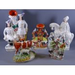STAFFORDSHIRE POTTERY FLATBACK FIGURINES & SPILL HOLDERS including an unusual example depicting a