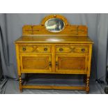 OAK RAILBACK SIDEBOARD with central mirror and beaded detail on barley twist front supports,