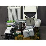 HOUSEHOLD ITEMS including an oil filled radiator, fan heater, EAB radio, binoculars ETC E/T