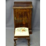 SINGLE DOOR BEDSIDE CABINET and a ball and claw footstool, 81cms max H, 51cms W, 38cms D, the