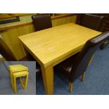 MODERN LIGHTWOOD DINING SUITE OF COMPACT DINING TABLE 120 x75 cms and 4 faux leather tall backed