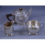 SILVER TEA SERVICE, three piece of plain circular form, 20 ozs gross, Birmingham 1937/38