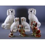 STAFFORDSHIRE COMFORTER DOGS, two pairs and three others