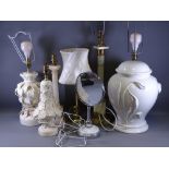 ONYX, ALABASTER & POTTERY TABLE LAMPS ETC, a quantity