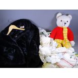 VINTAGE LINEN, a quantity, Zepla faux fur jacket and a Rupert Bear stuffed toy