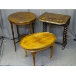 THREE VINTAGE OCCASIONAL TABLES including a bobbin turn base Sutherland table with chinoiserie