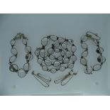 GLASS BALL & SILVER MOUNTED ENSEMBLE of necklace, two bracelets and pair of earrings