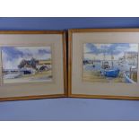 JOHN MOSS ink and watercolour studies of harbour inlets with moored boats, title verso, 'Brixham and