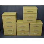 MODERN LIGHTWOOD EFFECT BEDROOM FURNITURE - four narrow chests, all 50cms wide, three with three