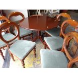 SET OF SIX VICTORIAN BALLOON BACK DINING CHAIRS & A GEORGIAN REPRODUCTION CIRCULAR BREAKFAST TABLE,