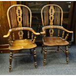 PAIR OF VICTORIAN-STYLE ELM WINDSOR ARMCHAIRS (2)