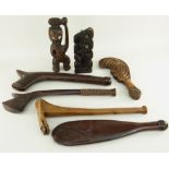 PACIFIC SOUVENIRS including two Fiji gunstock clubs, Maori 'patu' hand clubs, two Maori tiki
