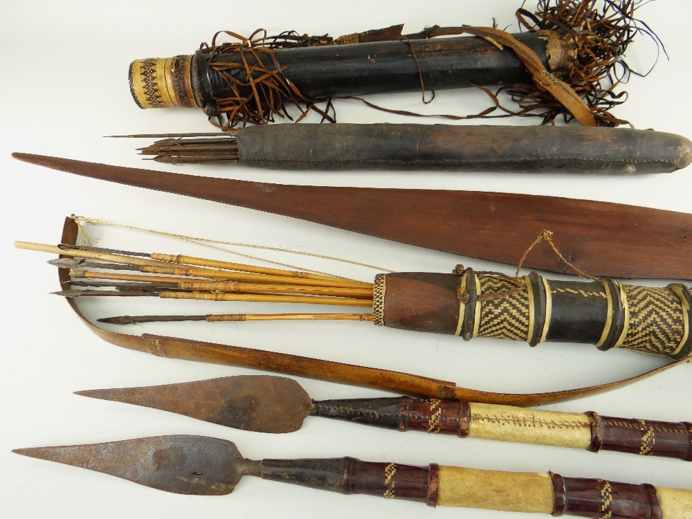 ANDAMAN BOW BLADE HALF, 168cms long, various Hausa quivers and spears, Kamba bowls ETC (8)