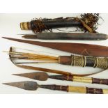 ANDAMAN BOW BLADE HALF, 168cms long, various Hausa quivers and spears, Kamba bowls ETC (8)