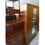 MID-CENTURY TEAK BEDROOM SUITE comprising dressing table, six-drawer chest, bedside table and