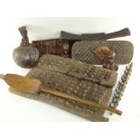 SMALL DOGON GRANARY DOOR 68cms, Kuba backrest, Eastern Pende votive panel, various other items (10)