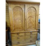 LATE VICTORIAN SATINWOOD LINEN PRESS, twin arch doors above chest base fitted four drawers, 152 x 60