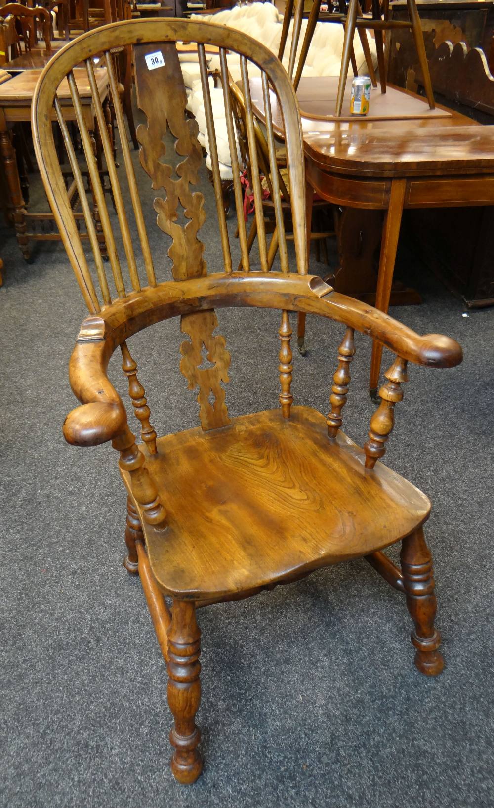 VICTORIAN YEW, ASH, BEECH & ELM HIGHBACK 'SMOKING' WINDSOR ARMCHAIR, Nottinghamshire/Yorkshire circa