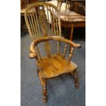 VICTORIAN YEW, ASH, BEECH & ELM HIGHBACK 'SMOKING' WINDSOR ARMCHAIR, Nottinghamshire/Yorkshire circa