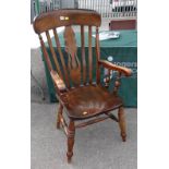 19TH CENTURY ELM LATH BACK ARMCHAIR