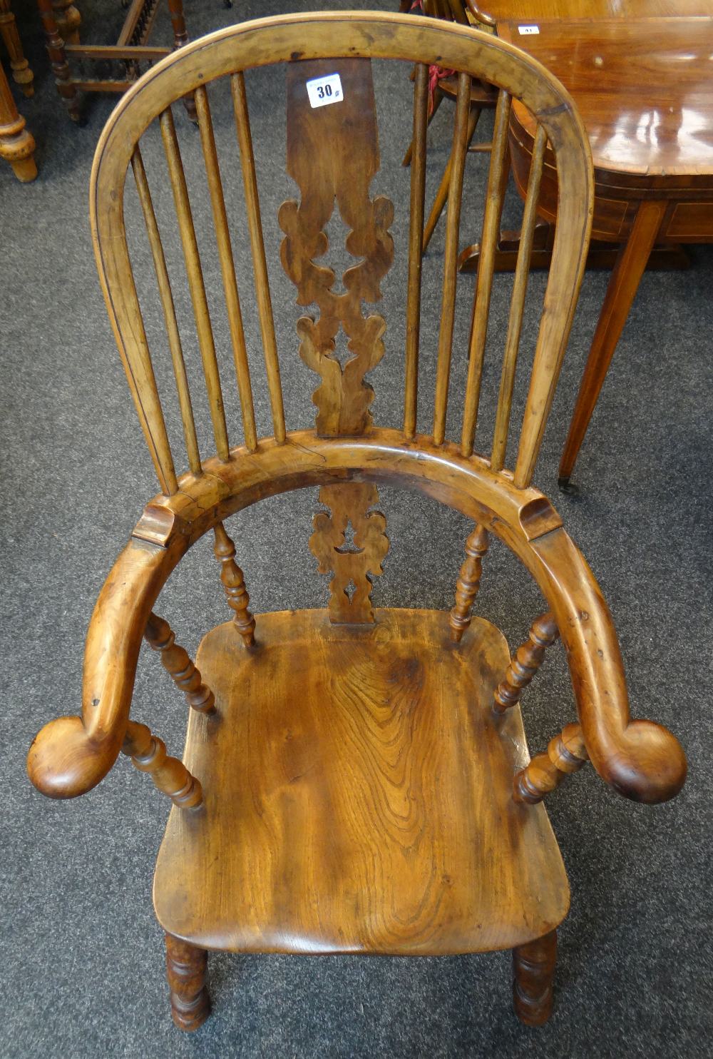 VICTORIAN YEW, ASH, BEECH & ELM HIGHBACK 'SMOKING' WINDSOR ARMCHAIR, Nottinghamshire/Yorkshire circa - Image 2 of 2