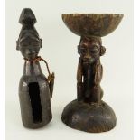 YAKA FIGURAL STOOL, 34cms high and Yaka nganga's slit drum, 35cms high (2)