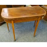 19TH CENTURY MAHOGANY & SATINWOOD CROSS BANDED D-SHAPED FOLDING CARD TABLE with double gateleg