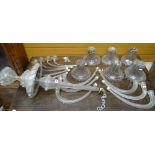 VENETIAN CLEAR GLASS SIX-LIGHT CHANDELIER with bell shaped shades and candle holders, acanthus