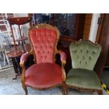 ASSORTED OCCASIONAL FURNITURE including a Louis XV-style carved beech armchair, Victorian-style