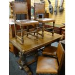 GOOD REPRODUCTION ELIZABETHAN-STYLE OAK DINING SUITE, comprising sideboard fitted three drawers