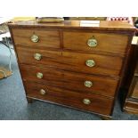 19TH CENTURY MAHOGANY CHEST, fitted two short and three long drawers, on bracket feet, 108cms wide
