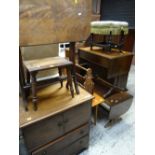 ASSORTED OCCASIONAL FURNITURE including reproduction walnut dwarf sofa table, Indian carved magazine