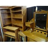 ASSORTED PINE FURNITURE to include a pair of tall bookcases, mirror, dressing table mirror, dressing