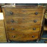 LATE VICTORIAN MAHOGANY CROSS BANDED BOWFRONT CHEST, fitted four graduated long drawers, 54 x 101