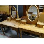 TWO VINTAGE PINE DRESSING TABLES with oval mirror backs